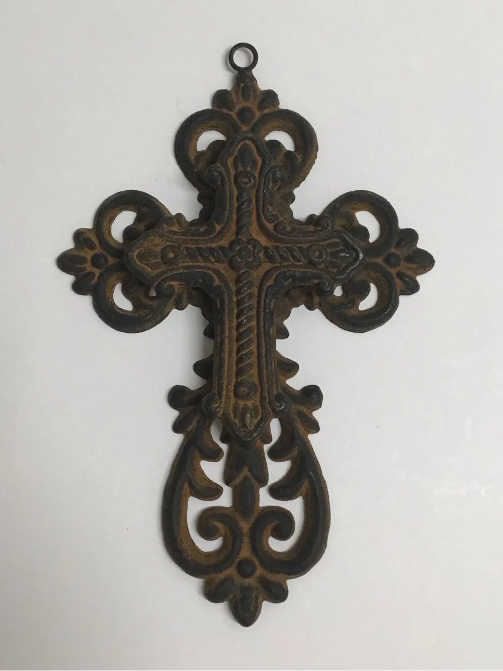 Cast Iron Double Cross Ornate Religious Primitive Rustic Heavy Wall or Garden